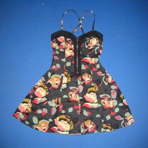 French Connection Navy Floral Print Mini Bustier Dress Flared Skirt Size 0